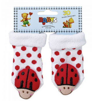 3 D Erstlings-Rassel-Söckchen Motiv: Marienkäfer